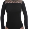 Close polo-style cotton bodysuit in black with thong bottom and breathable soft fabric for daily wear.