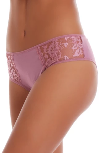 Cotton bikini briefs with a wide floral lace back, the most decorative of the cotton-and-lace bikinis.