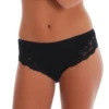 Smooth cotton body with full floral lace panels opening both sides, a high leg and higher rise.