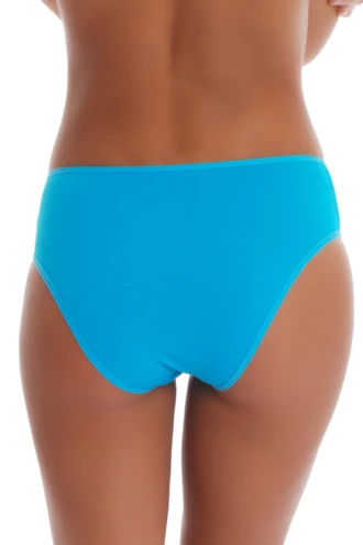 Cotton bikini briefs with a high leg and a decorative sheer lace back for a dressier finish.