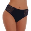 Cotton bikini briefs with a breathable opaque front and sheer floral lace wrapping the back.