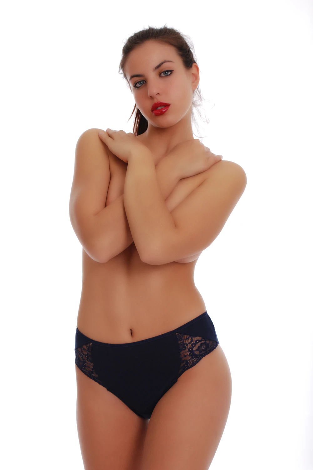 Cotton-blend bikini briefs from Tiara Galiano with lace hip insets and a slim smooth waistband.