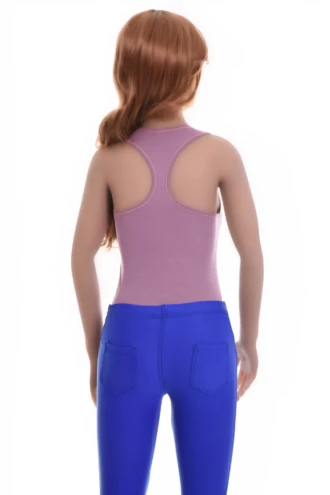 Sleeveless cotton-blend bodysuit with a racerback that frees the shoulders for a sportier line.