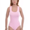 Soft cotton-blend bodysuit with thong cut, freeing the shoulders for a clean minimal finish.