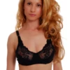 Cotton-blend and lace bra with a rounded neckline and shaped cups, the floral lace adding detail at the front.