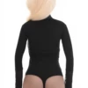 Long-sleeve cotton-blend bodysuit with thong cut and decorative lace trim, a versatile day-to-dressy layer.