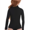 Long-sleeve cotton-blend bodysuit with brazilian coverage and a finished mock neckline that stays put.