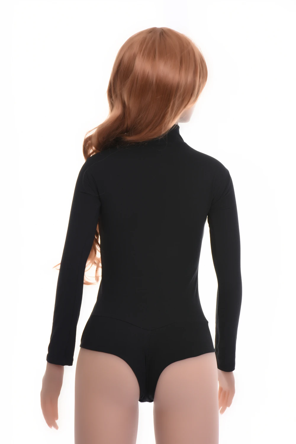 Long-sleeve cotton-blend bodysuit with brazilian coverage and a finished mock neckline that stays put.
