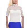 Cotton bodysuit with mock neck and short sleeves, thong back holding a clean line under fitted clothes.