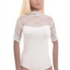 Cotton bodysuit with polo-style mock neck and thong cut, hook-and-eye gusset holding it in place.