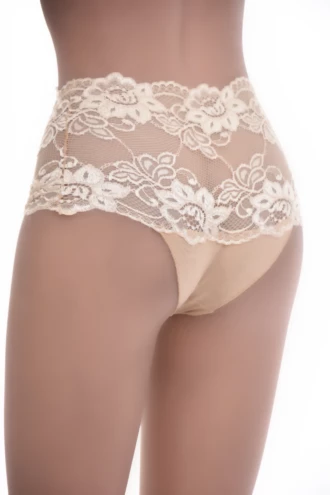 Cotton-and-lace Brazilian panties by Tiara Galiano with a raised waist and floral lace front.