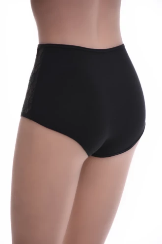 Cotton-and-lace high-waisted briefs with a wide waistband that holds over the stomach and stays flat.