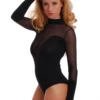 Cotton-and-mesh bodysuit by Tiara Galiano with polo-style cut and bikini coverage for cooler weather.