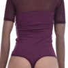 Cotton-and-mesh bodysuit by Tiara Galiano with round neck, short sleeves and thong cut, a textured warm-weather layer.