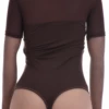 Cotton-blend bodysuit with sheer mesh detail and thong back, close for a smooth line under clothing.