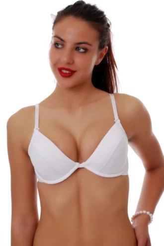 Cotton-blend bra with molded cups and a smooth rounded line, made for plain everyday wear under fitted tops.