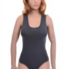 Cotton-blend tank bodysuit with racerback and brazilian coverage, breathable and smooth under clothing.