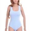 Cotton-blend tank bodysuit with racerback and brazilian coverage, breathable and smooth under clothing.