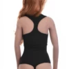 Sleeveless cotton tank bodysuit with scoop neck and wide straps, breathable for active wear.
