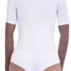 Cotton-blend tee bodysuit with brazilian coverage, breathable and close for a smooth line under clothing.