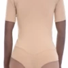 Cotton-blend tee bodysuit with brazilian coverage, breathable and close without clinging under clothing.