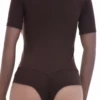 Cotton-blend tee bodysuit with brazilian coverage, breathable and close without clinging under clothing.