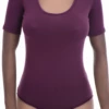 Cotton-blend tee bodysuit with brazilian coverage, breathable and close without clinging under clothing.