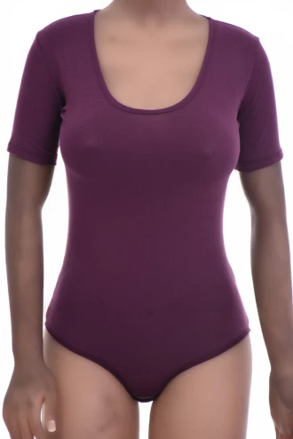 Cotton-blend tee bodysuit with brazilian coverage, breathable and close without clinging under clothing.