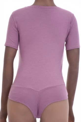 Cotton-blend tee bodysuit with brazilian coverage, breathable and close without clinging under clothing.