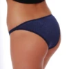 Smooth dark blue microfiber bikini briefs with a high leg, low rise and thin double side straps.