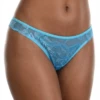 Electric blue all-lace Brazilian panties with floral lace front and back, scalloped edges and satin bows.
