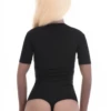 Fitted cotton-blend T-shirt bodysuit with thong cut that keeps a smooth line under jeans and skirts.