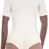 Soft fitted cotton T-shirt bodysuit with scoop neck, a plain tee that stays exactly where you put it.
