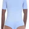 Soft fitted cotton T-shirt bodysuit with scoop neck, a plain tee that stays exactly where you put it.