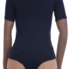 Soft fitted cotton T-shirt bodysuit with scoop neck, a plain tee that stays exactly where you put it.