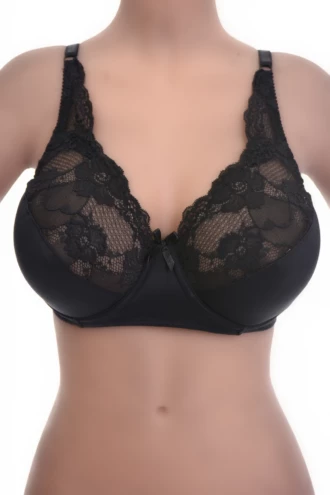 Floral-lace soft-cup bra with a scalloped neckline and adjustable straps, unpadded for an everyday natural line.