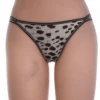 Gray and black spotted cotton bikini briefs with black trim, slim straps, a high leg and low rise.