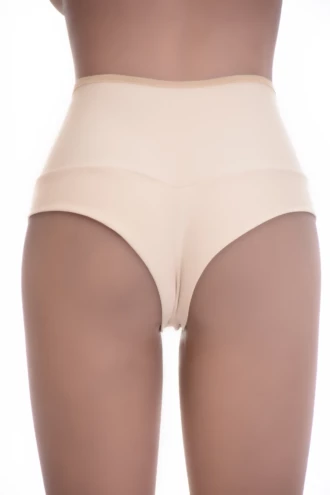 High-waisted Brazilian panties in smooth microfiber with a small bow and fine lace across the front.