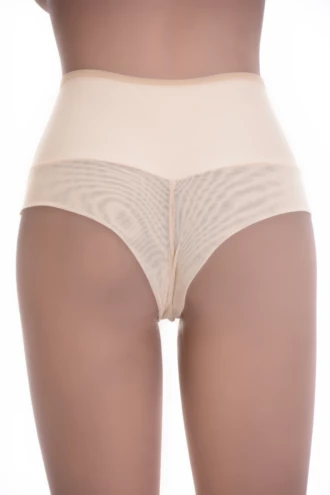 High-waisted Brazilian panties in smooth microfiber with a light, breathable mesh panel up front.