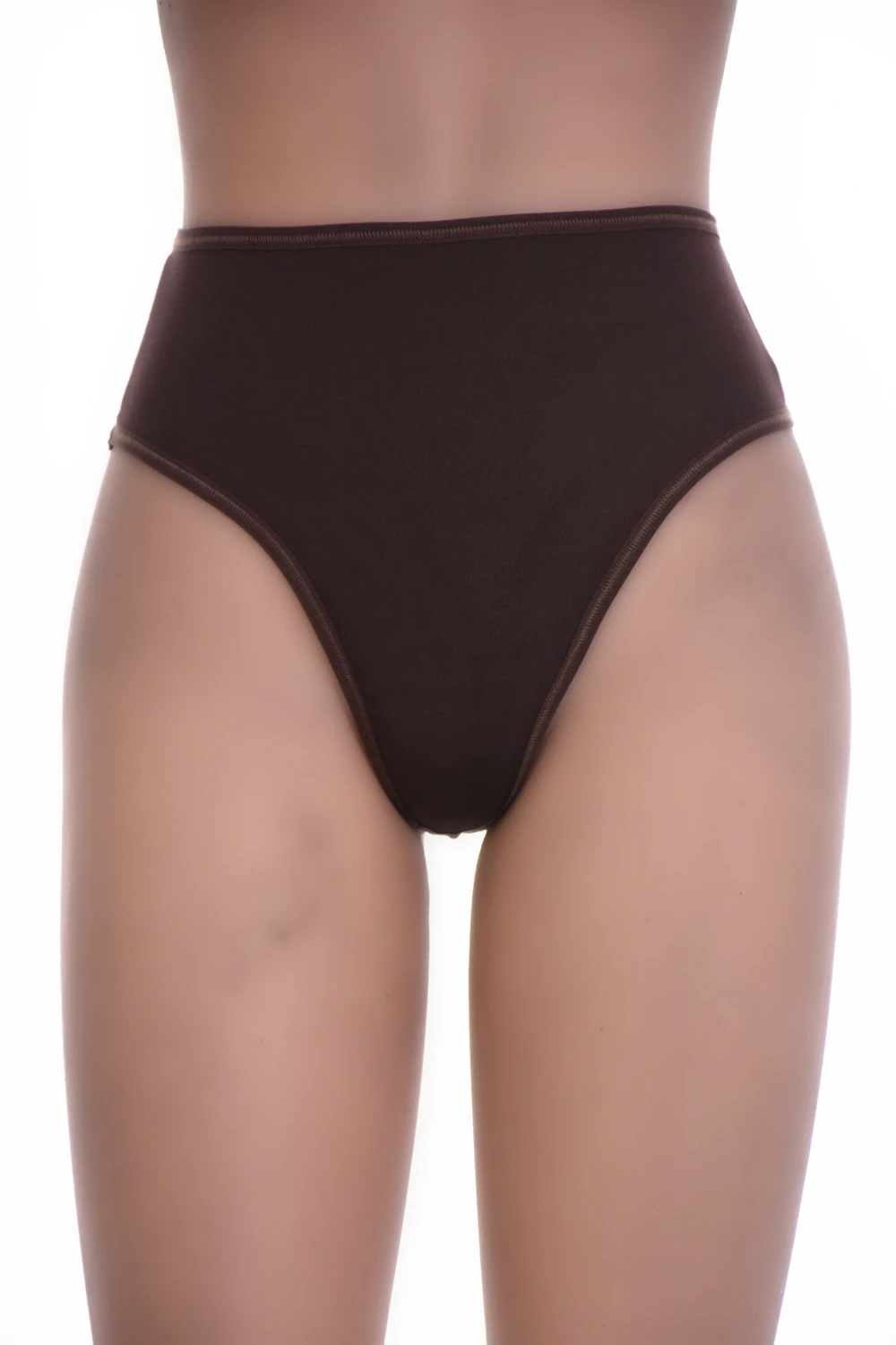 Soft cotton-blend high-waisted thong with light tummy coverage and no trim, breathable for daily wear.