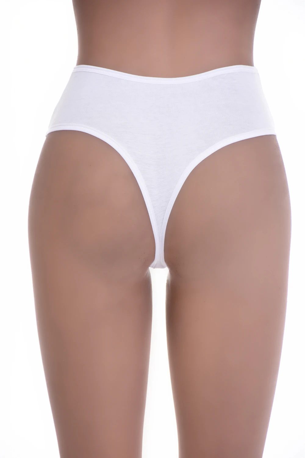 Soft high-waisted cotton thong with a smooth solid front and thong back, breathable everyday basic.