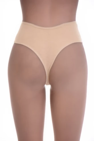 High-waisted cotton thong with a thong back and smooth solid front, breathable for everyday comfort.