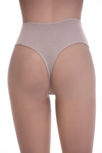 High-waisted cotton thong with a smooth solid face and thong back, light tummy coverage for everyday wear.
