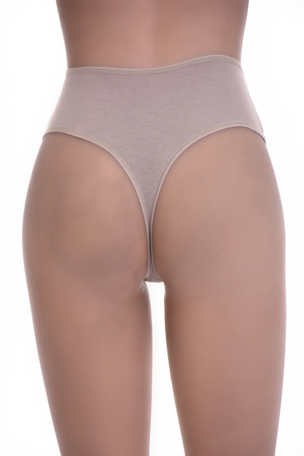 High-waisted cotton thong with a smooth solid face and thong back, light tummy coverage for everyday wear.