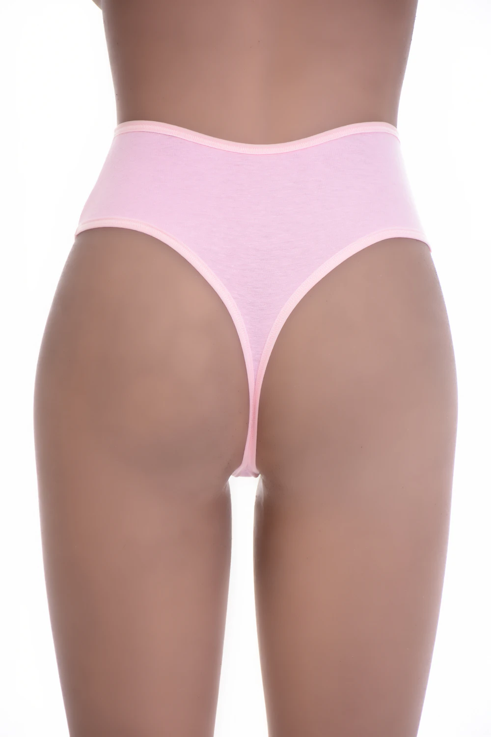 High-waisted cotton thong with a smooth solid face and thong back, light tummy coverage for daily wear.