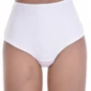 High-waisted microfiber Brazilian panties with a floral lace front panel and a smooth, no-show finish.