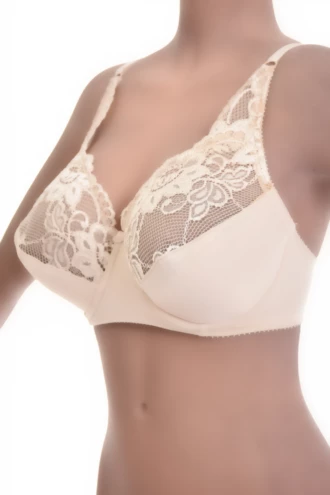 Soft unpadded lace bra with floral upper cups and a scalloped neckline, adjustable straps for an everyday fit.