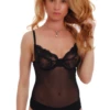 Lace-and-mesh teddy bodysuit by Tiara Galiano with soft cups that support a fuller bust with a natural line.