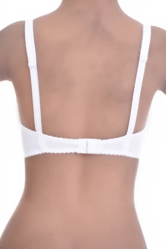 Soft-cup lace bra with a microfiber lower cup that keeps the base smooth and a natural unpadded shape on top.