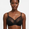 Floral-lace soft-cup bra with unpadded cups, a microfiber band and a scalloped neckline, cut for fuller busts.